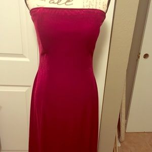 Luxurious Red Velvet Dress with a Deep Slit